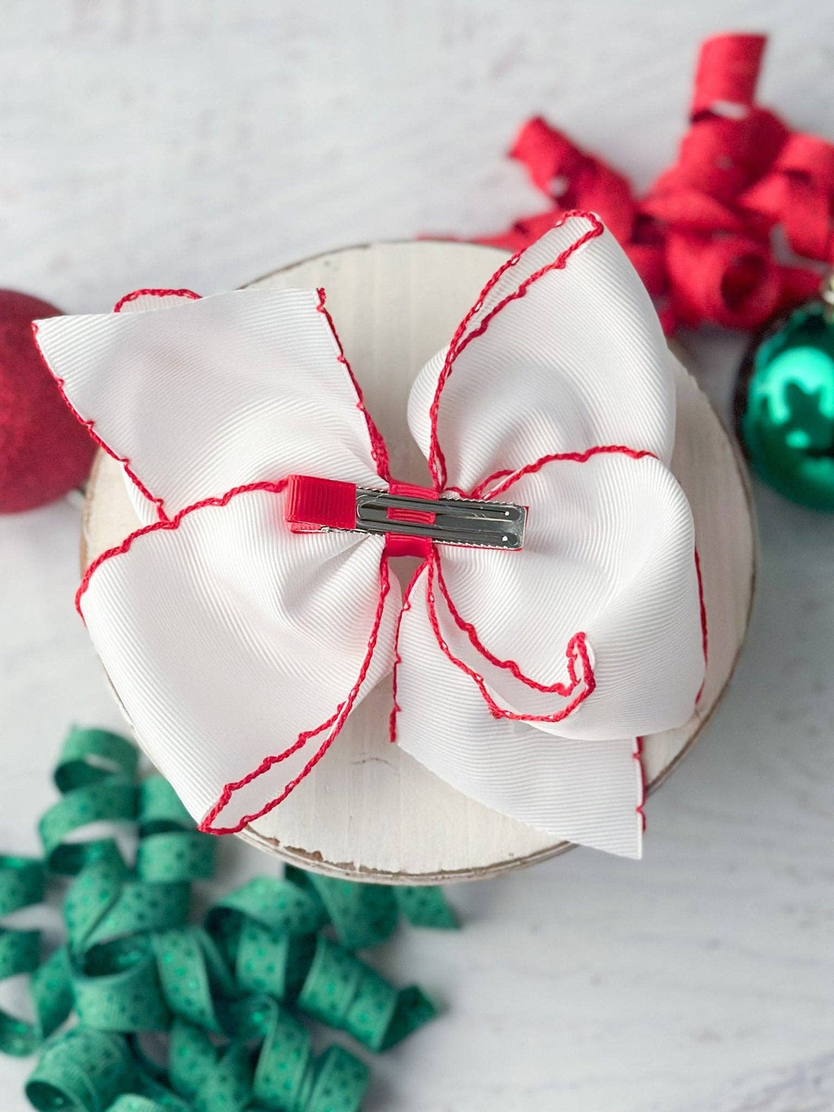 Candy Cane Embroidered Hair Bow Clip