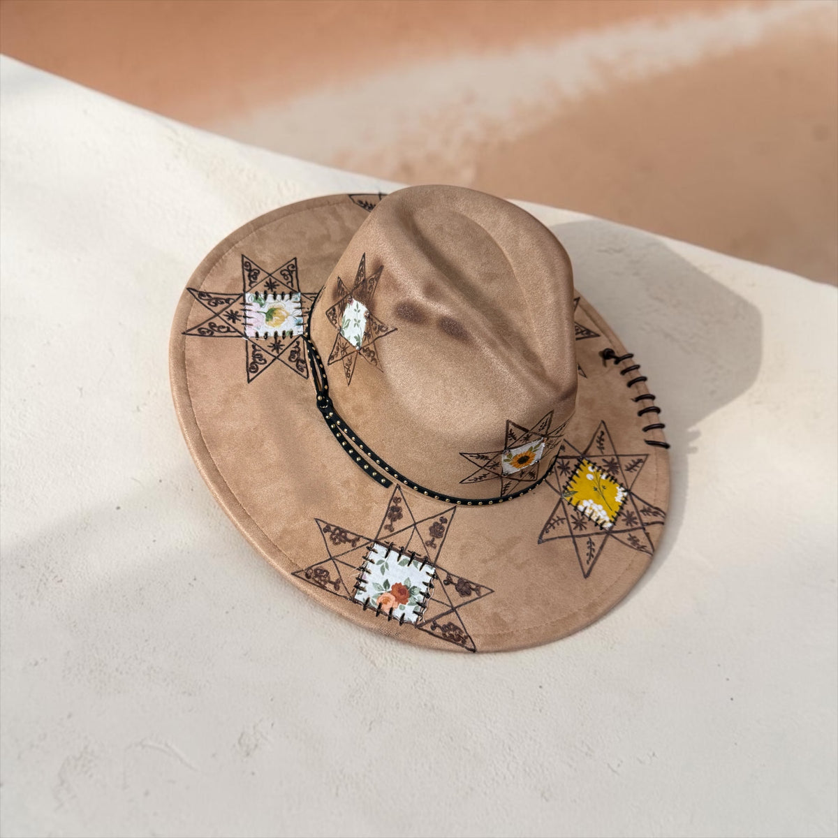 Handcrafted "Hat of Many Colors" Vegan Suede Wide Brim Hat