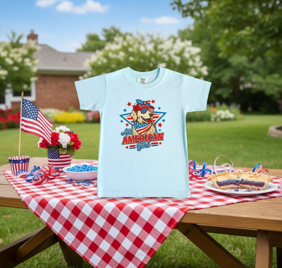 All American Dog T‑Shirt | Patriotic Kids Shirt | Boy & Girl Designs