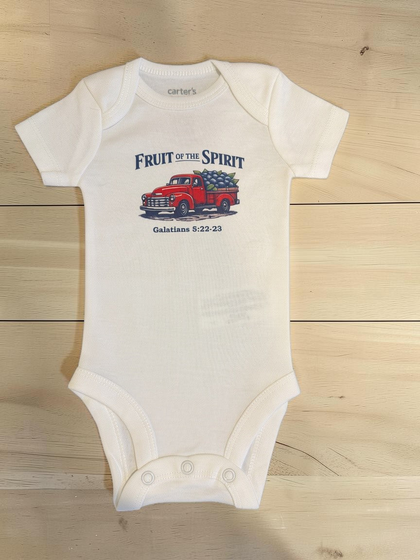 The Fruit of the Spirit Red Truck Short Sleeve Onesie
