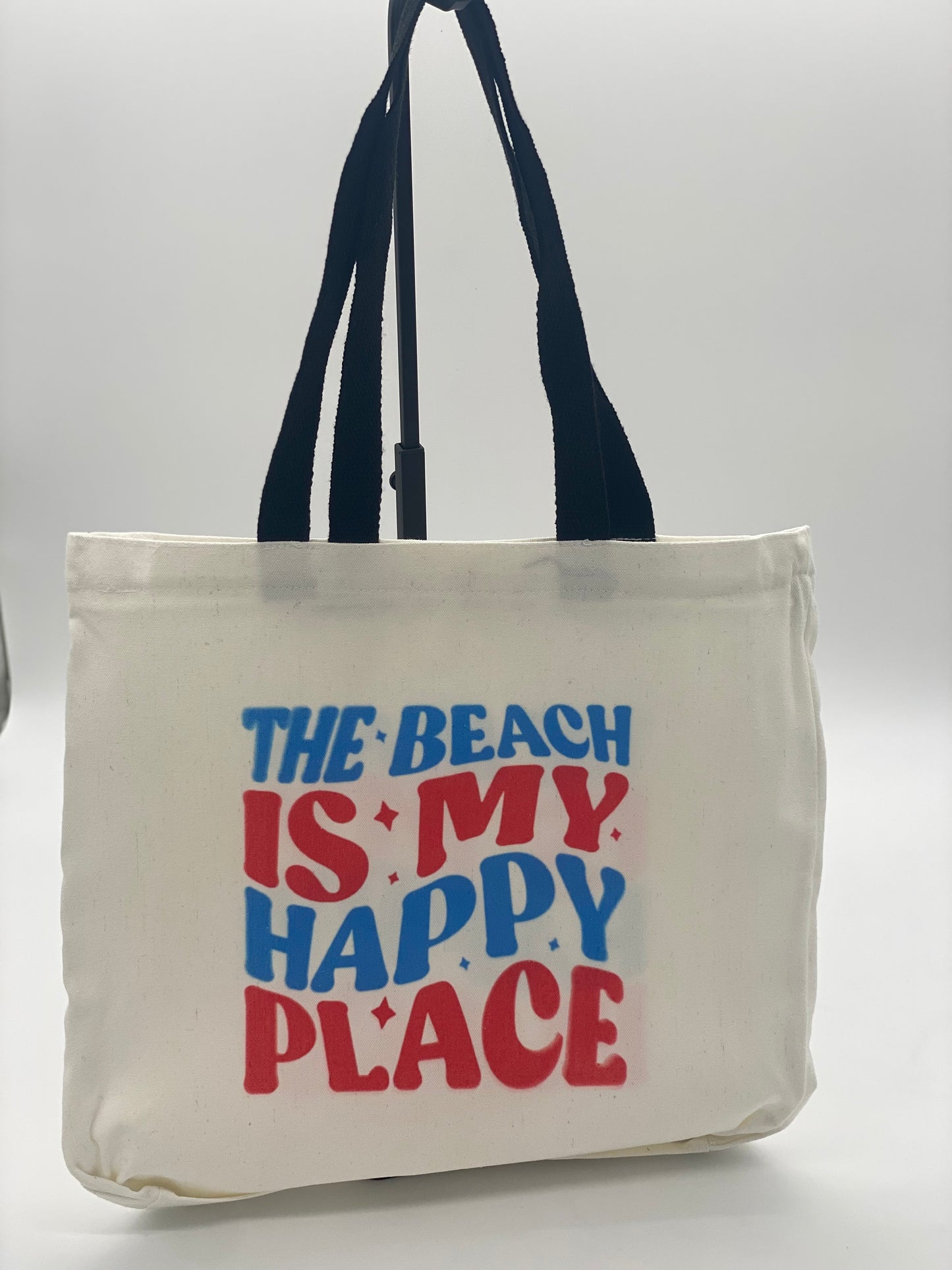 The Beach Is My Happy Place Tote Bag | Coastal Travel Canvas Bag | Vacation Beach Essential