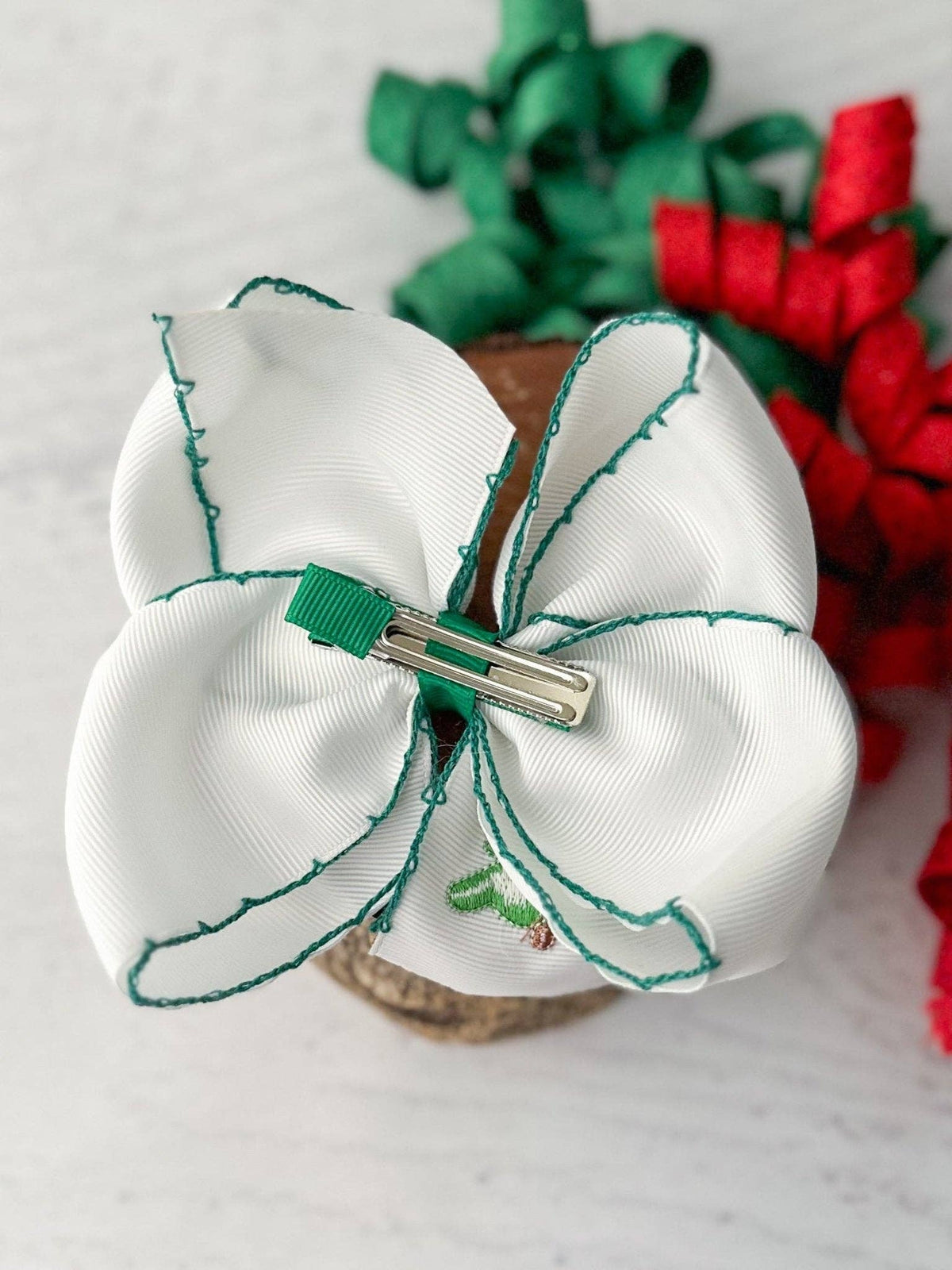 Christmas Tree Embroidered Hair Bow Clip