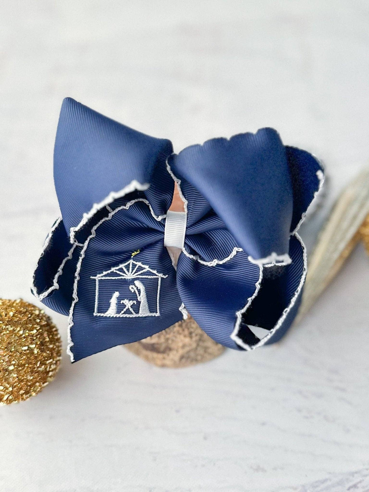 Nativity Scene Embroidered Hair Bow Headband
