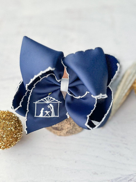 Nativity Scene Embroidered Hair Bow Headband