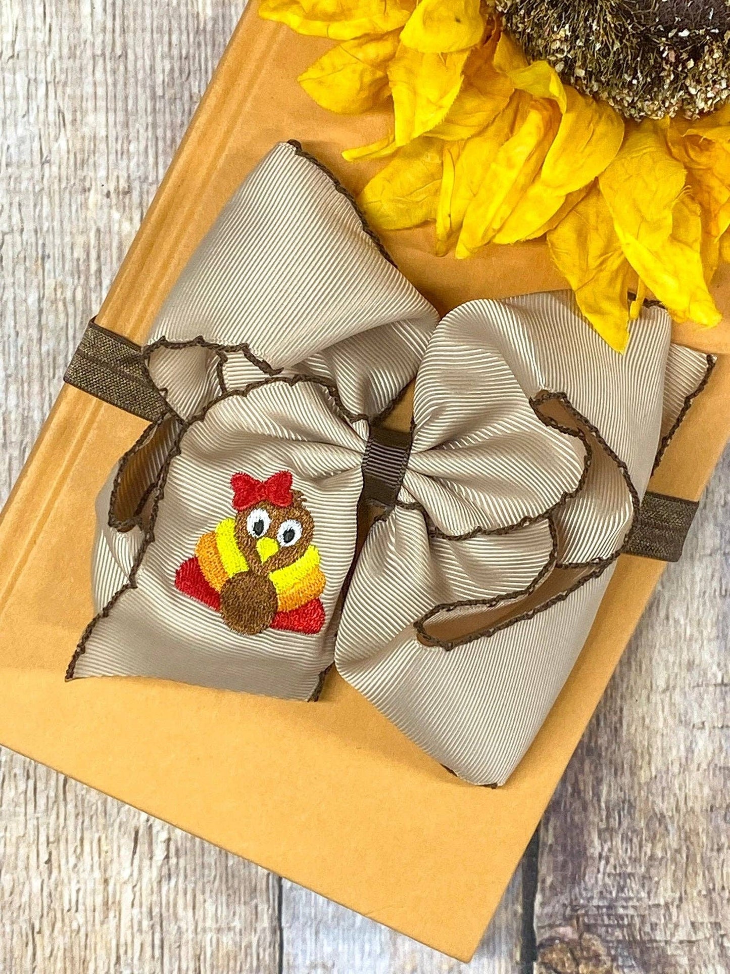 Turkey Embroidered Moonstitch Hair Bow | Clip or Headband