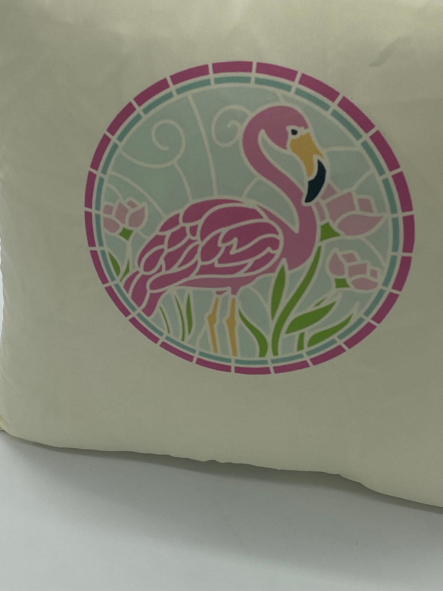 Elegant Flamingo Decorative Pillow Cover – Stained Glass Design