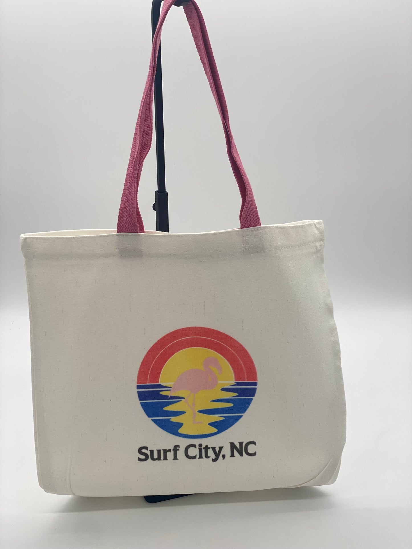 Stylish Surf City, NC Tote Bag – Flamingo Beach Design on Durable Canvas