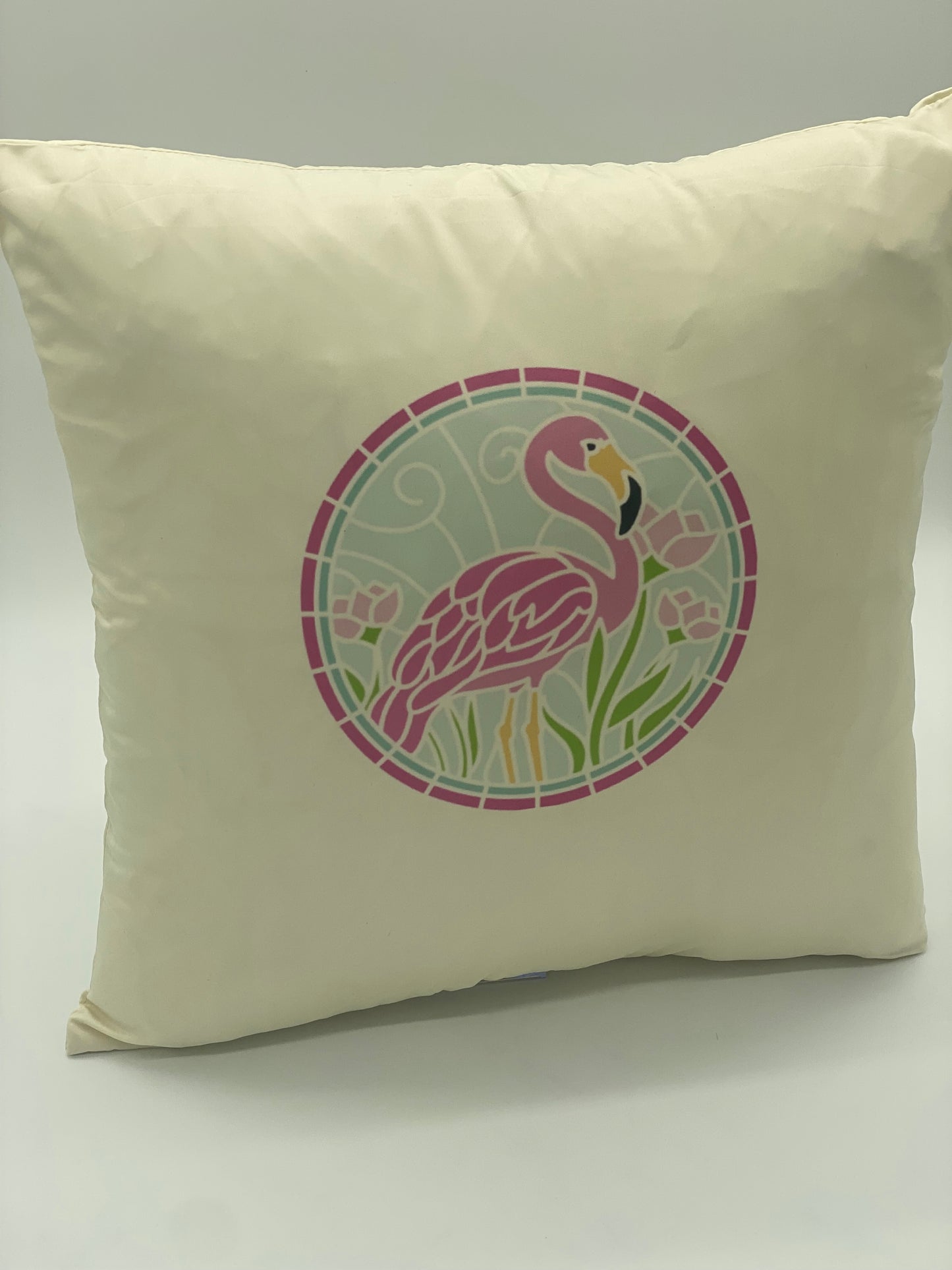 Elegant Flamingo Decorative Pillow Cover – Stained Glass Design