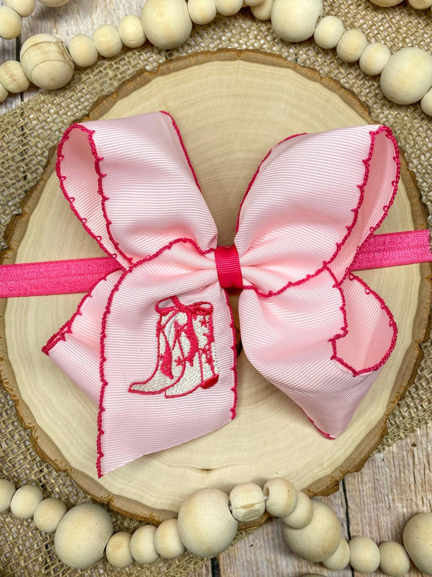 Western Boot Embroidered Moonstitch Hair Bow | Clip or Headband