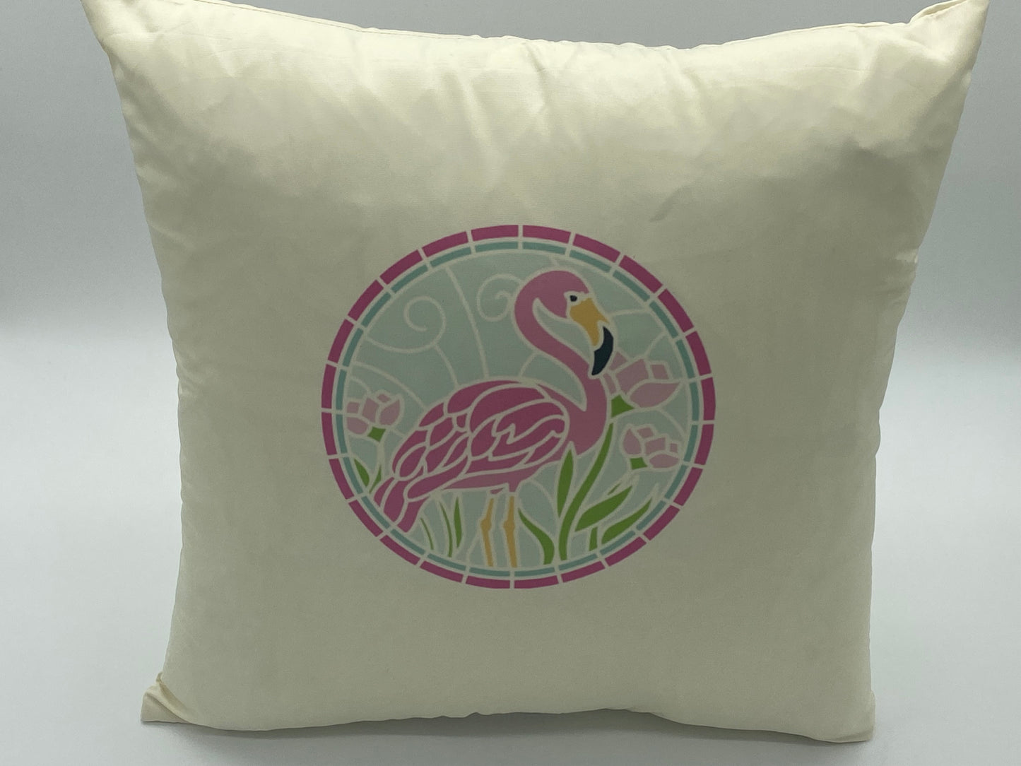 Elegant Flamingo Decorative Pillow Cover – Stained Glass Design