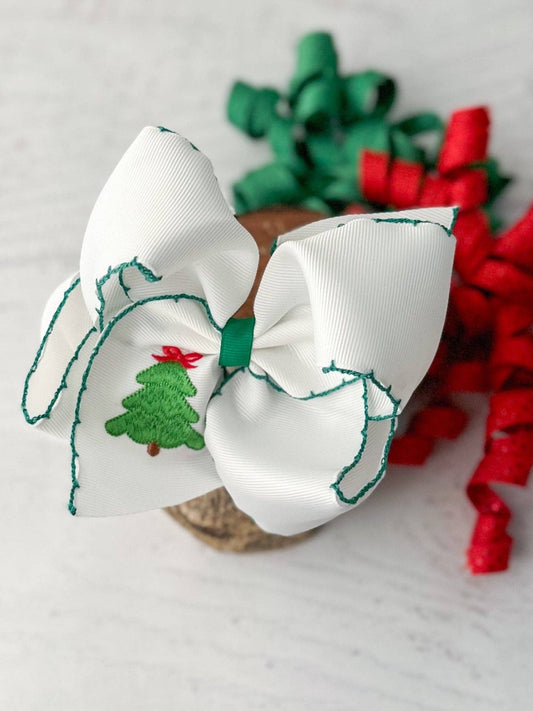Christmas Tree Embroidered Hair Bow Clip