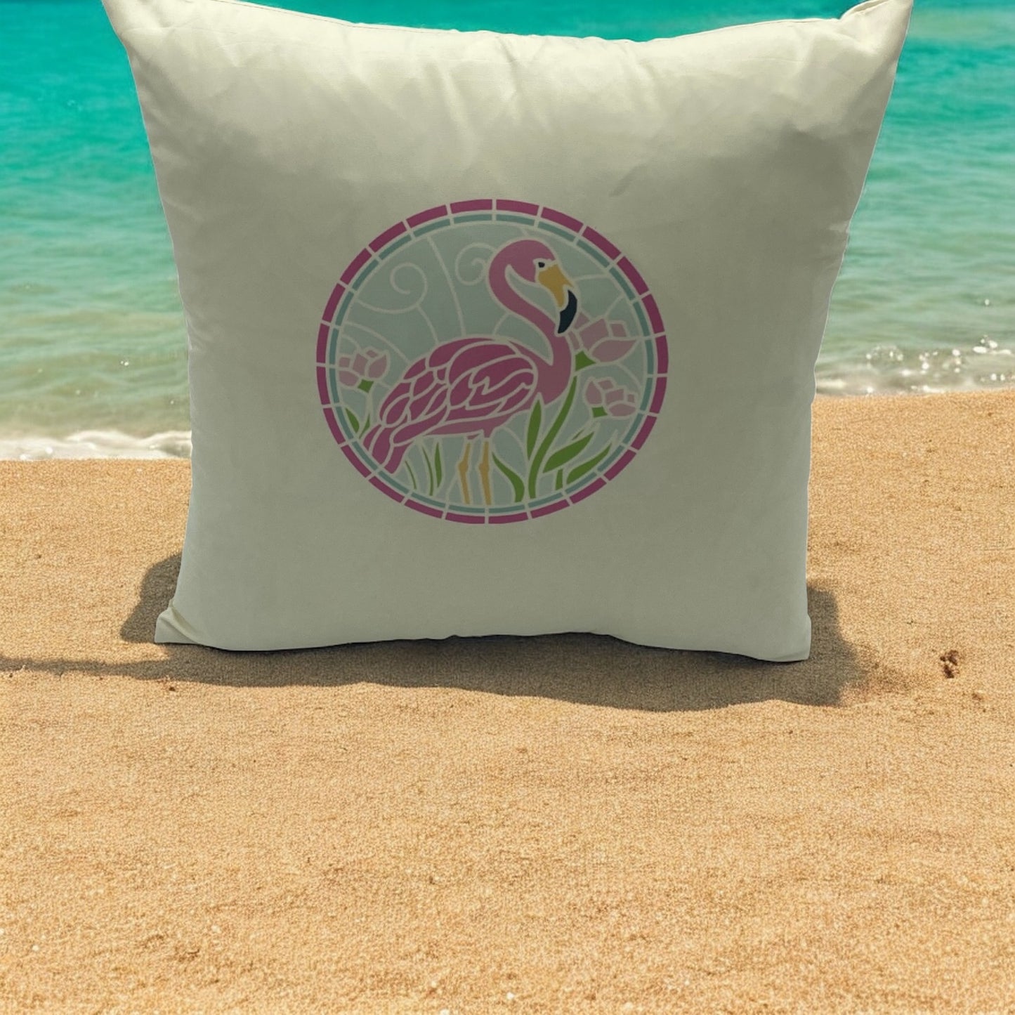 Elegant Flamingo Decorative Pillow Cover – Stained Glass Design