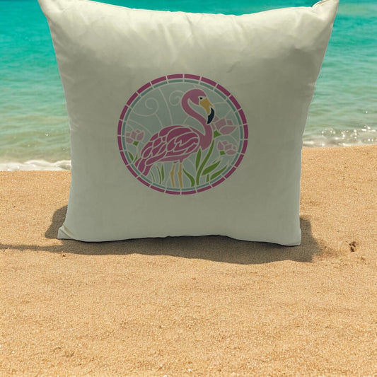 Elegant Flamingo Decorative Pillow Cover – Stained Glass Design