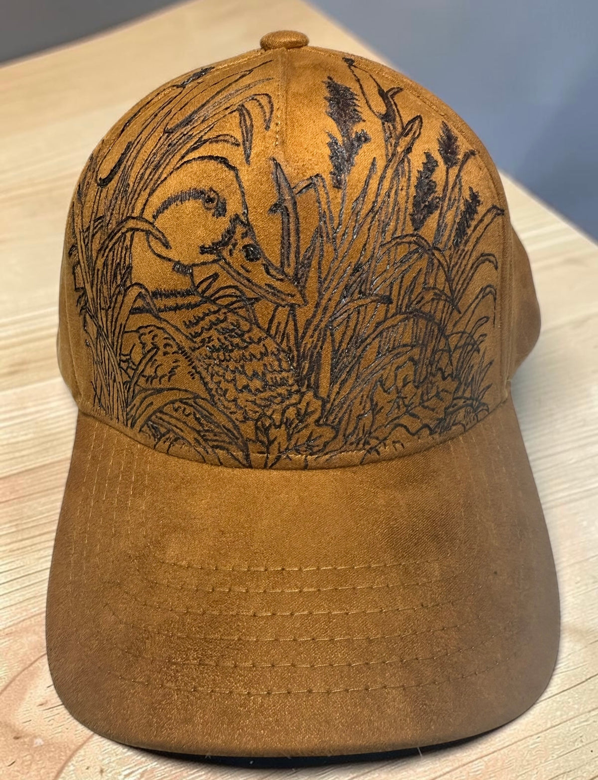 Hand-Burned Fall Mallard Vegan Suede Solid-Back Snapback Hat