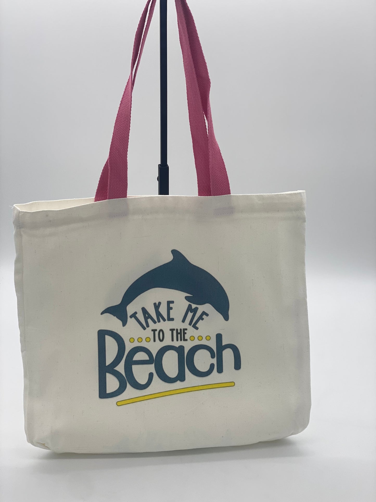 Take Me to the Beach – Dolphin Tote Bag with Pink Straps | Fun & Stylish Beach Accessory