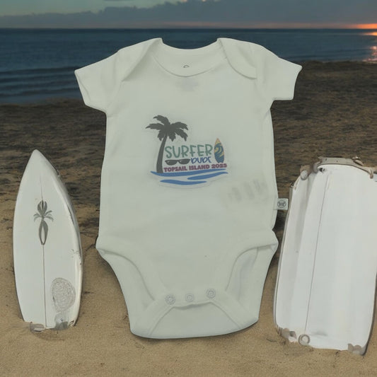 Surfer Dude Onesie – Topsail Beach 2025 Edition | Size: Newborn 🌊🏄‍♂️