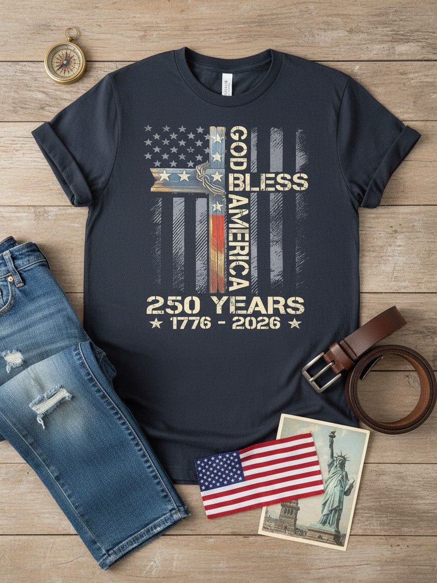 God Bless America Graphic Tee in Black – God Bless America 250 (1776-2026)