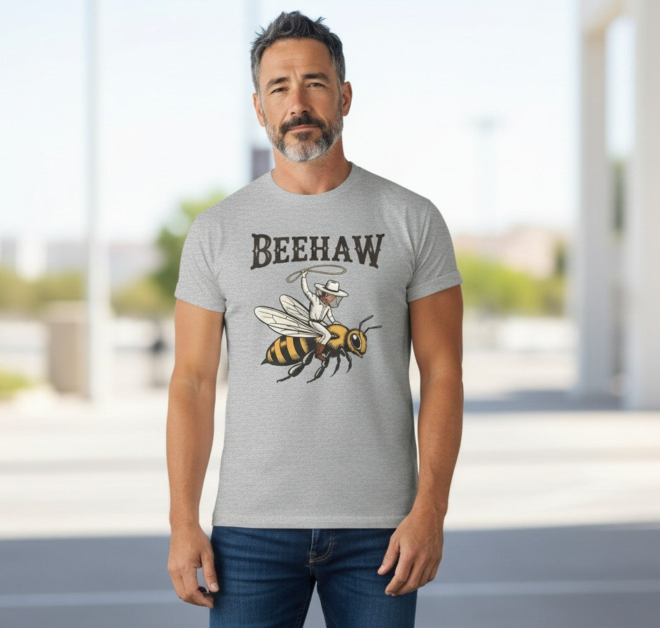 BEEHAW Cowboy Bee Graphic Tee in Gray
