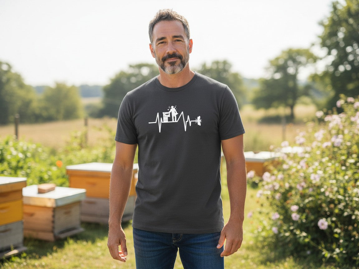 Beekeeper Heartbeat - Bee Lover Tee in Black