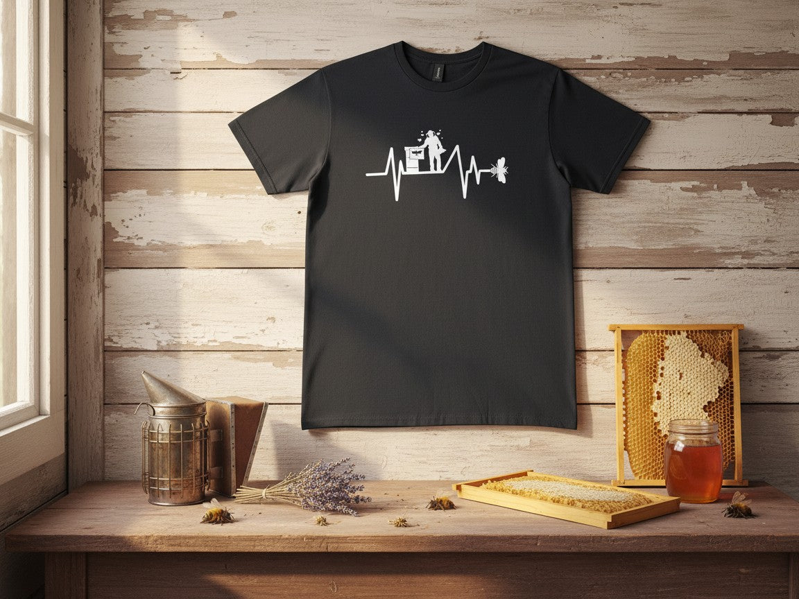 Beekeeper Heartbeat - Bee Lover Tee in Black