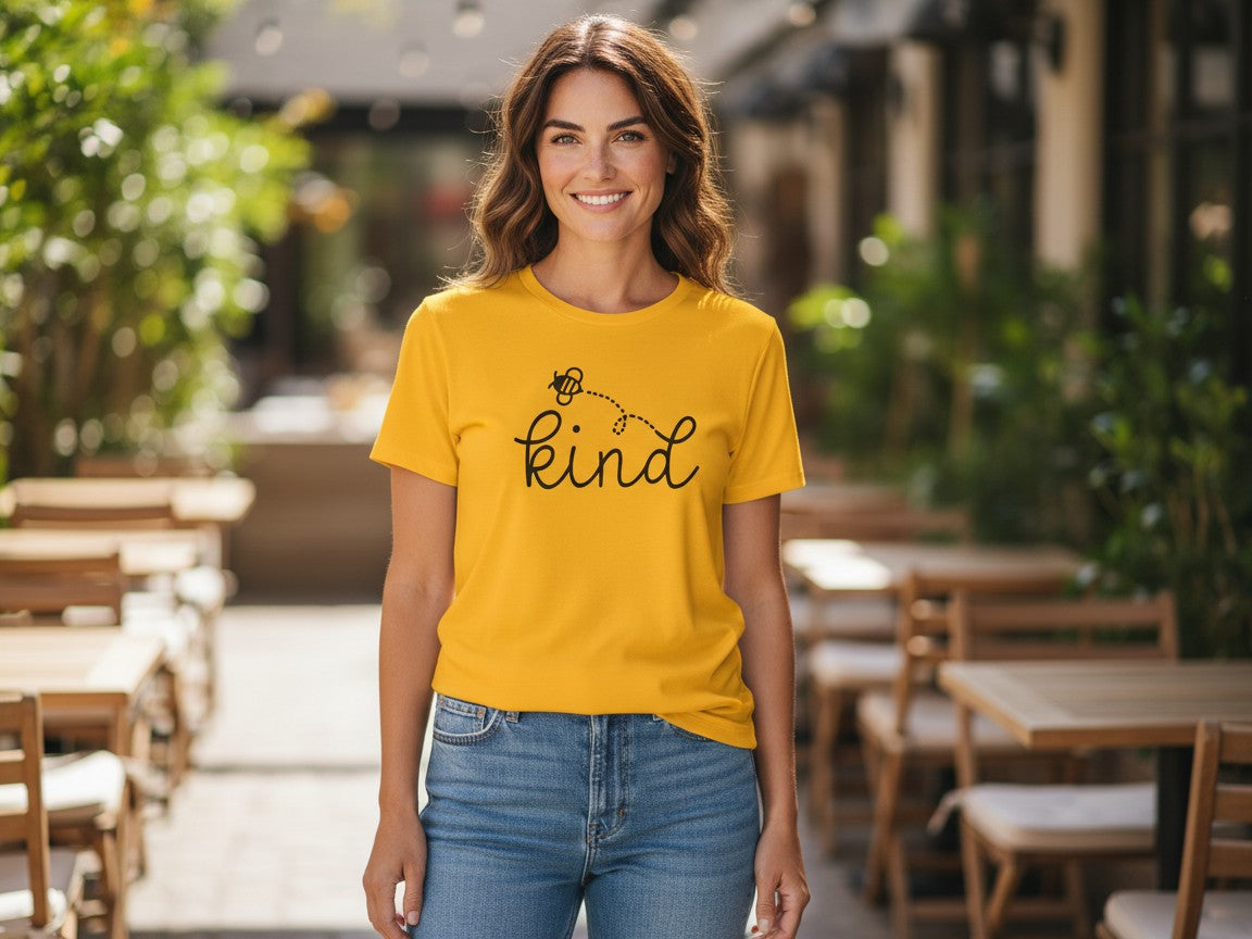 Bee Kind Script Graphic Tee in Yellow