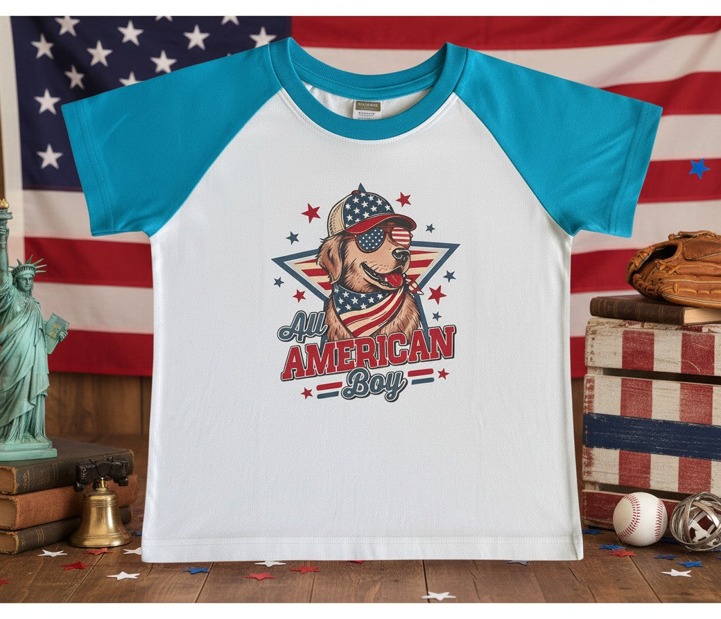 All American Dog T‑Shirt | Patriotic Kids Shirt | Boy & Girl Designs