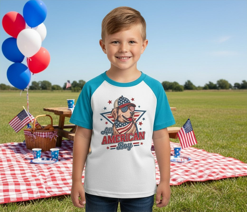 All American Dog T‑Shirt | Patriotic Kids Shirt | Boy & Girl Designs
