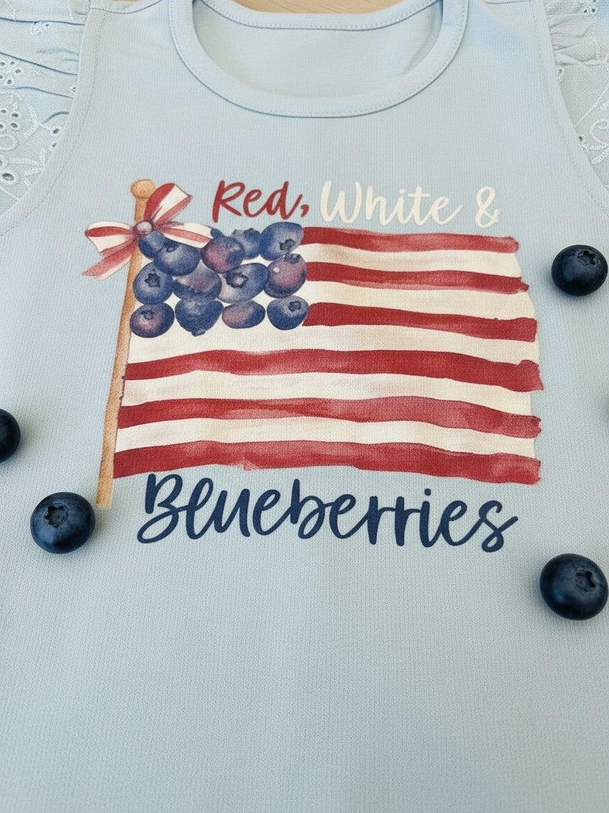 Red, White & Blueberries Kids Ruffle Sleeve Shirt (Light Blue) – Manually Distressed Design