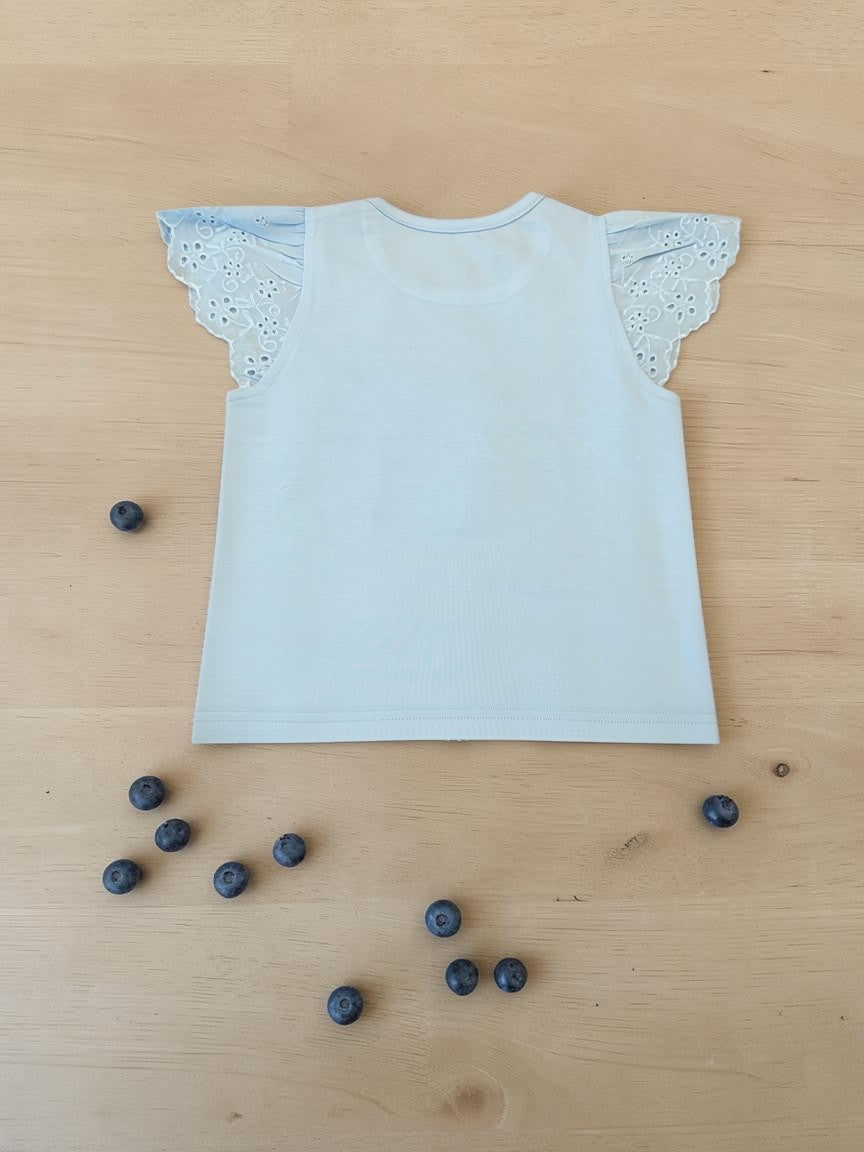 Red, White & Blueberries Kids Ruffle Sleeve Shirt (Light Blue) – Manually Distressed Design