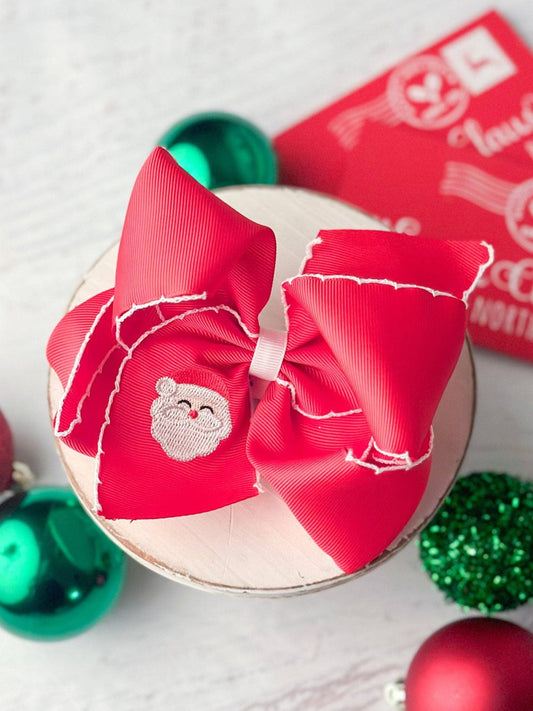 Santa Embroidered Hair Bow Clip