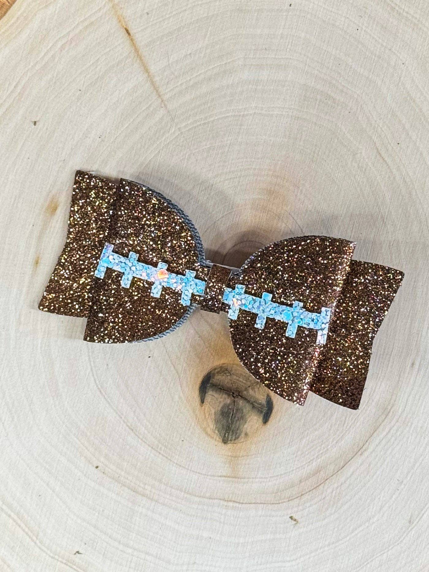 Football Glitter Bow Clippie | Girls Game Day Hair Bow Clip
