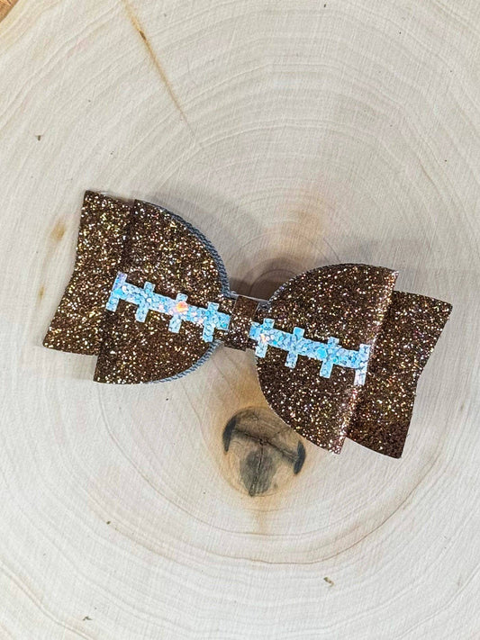Football Glitter Bow Clippie | Girls Game Day Hair Bow Clip