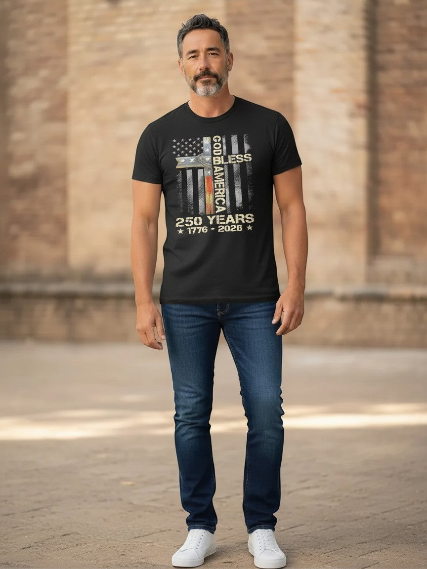 God Bless America Graphic Tee in Black – God Bless America 250 (1776-2026)