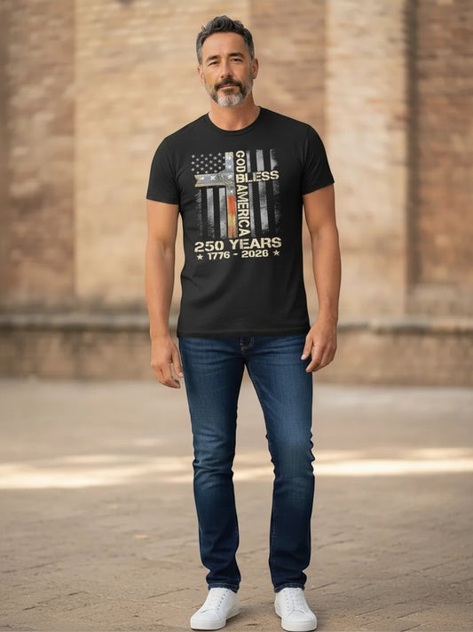 God Bless America Graphic Tee in Black – God Bless America 250 (1776-2026)
