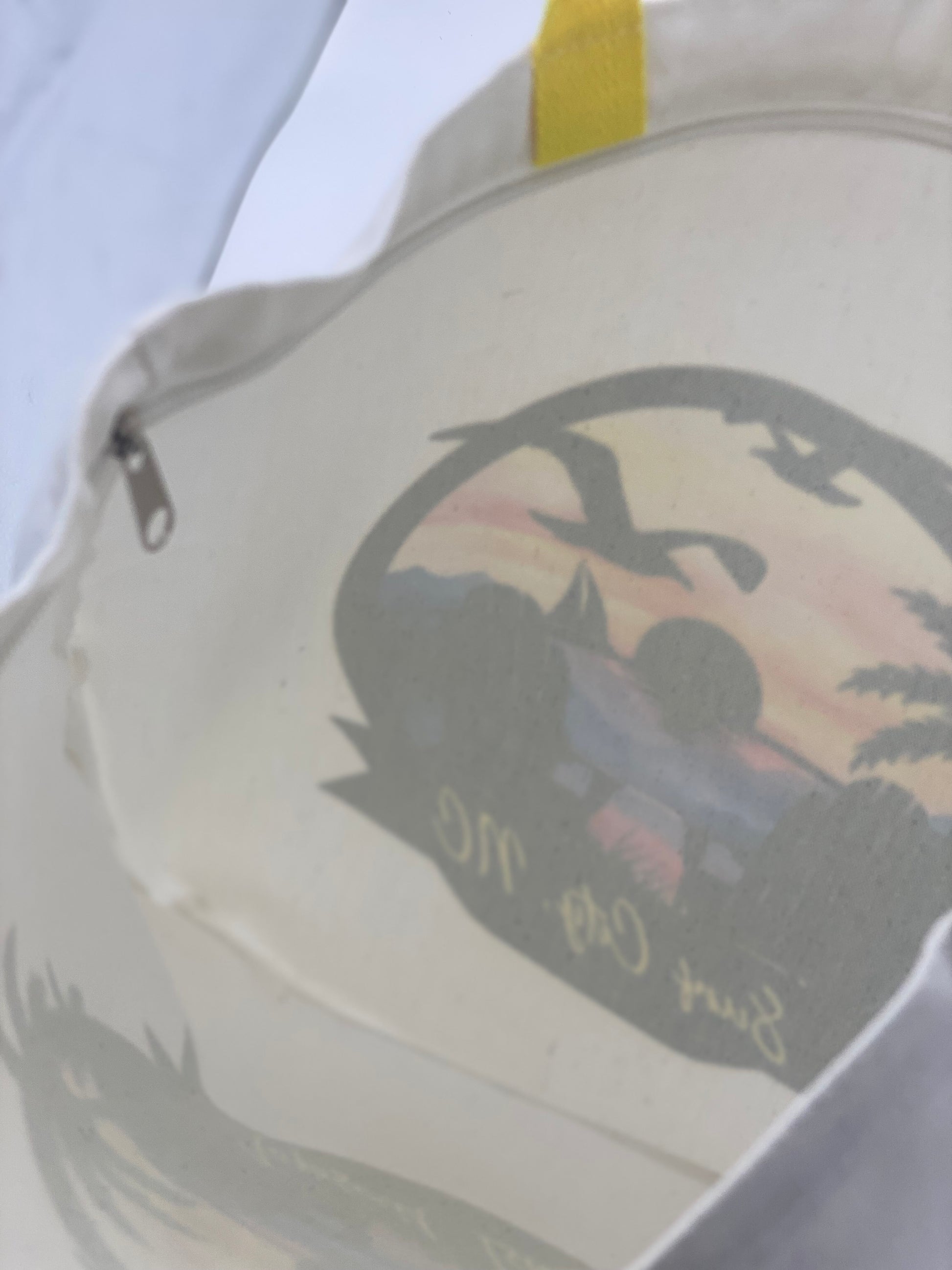 Inside view of a white bag with topsail beach design.