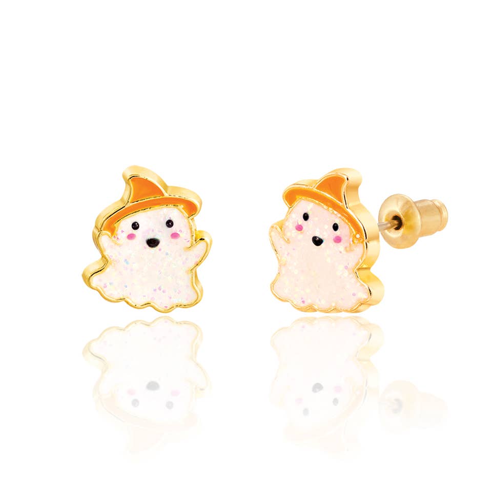 Seaside Custom Apparel & Gifts glitter ghost stud earrings for girls with hand-painted enamel and surgical steel posts