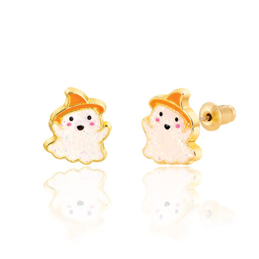 Seaside Custom Apparel & Gifts glitter ghost stud earrings for girls with hand-painted enamel and surgical steel posts
