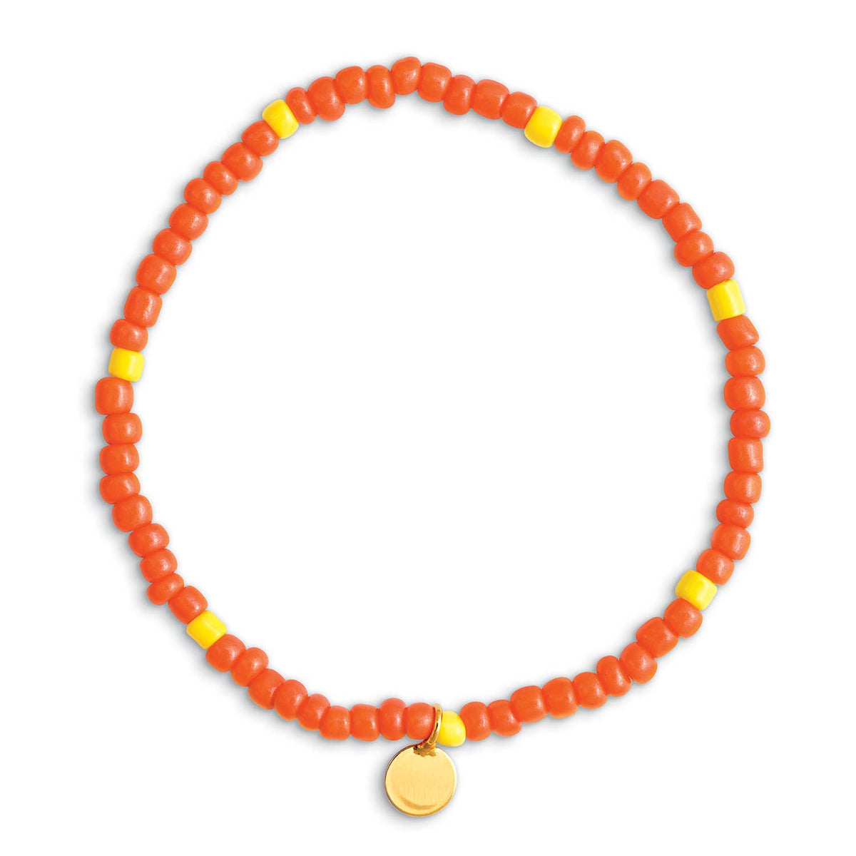 Seaside Custom Apparel & Gifts orange and yellow mini seed bead bracelet with a small gold charm