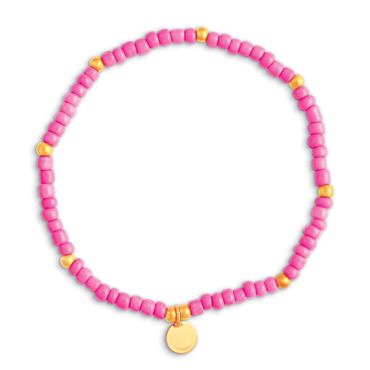 Seaside Custom Apparel & Gifts pink mini seed bead bracelet with gold accents and a small round charm