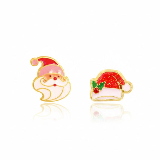 Seaside Custom Apparel & Gifts Santa and Santa hat enamel stud earrings for kids with surgical steel posts
